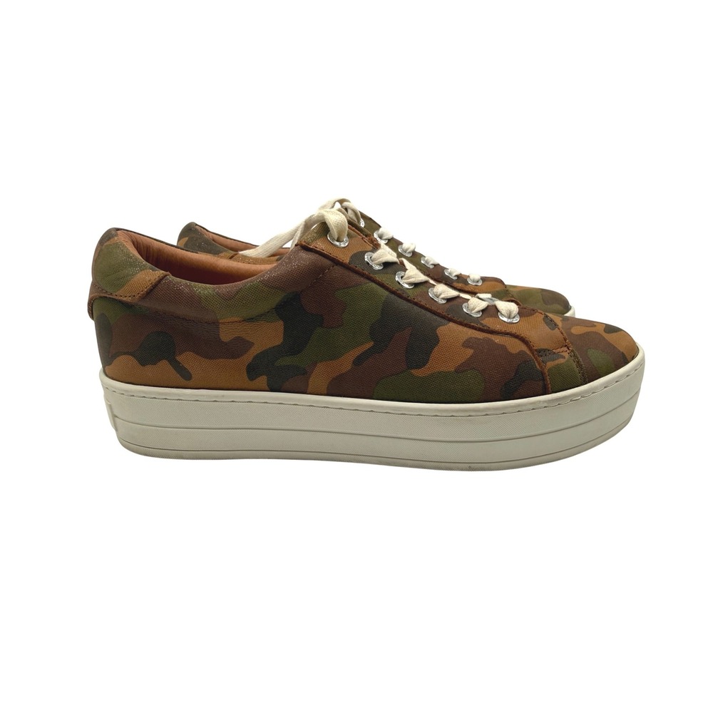 J/Slides NYC Sneakers Womens 9 Brown Camo Excellent Leather Platform Low Top